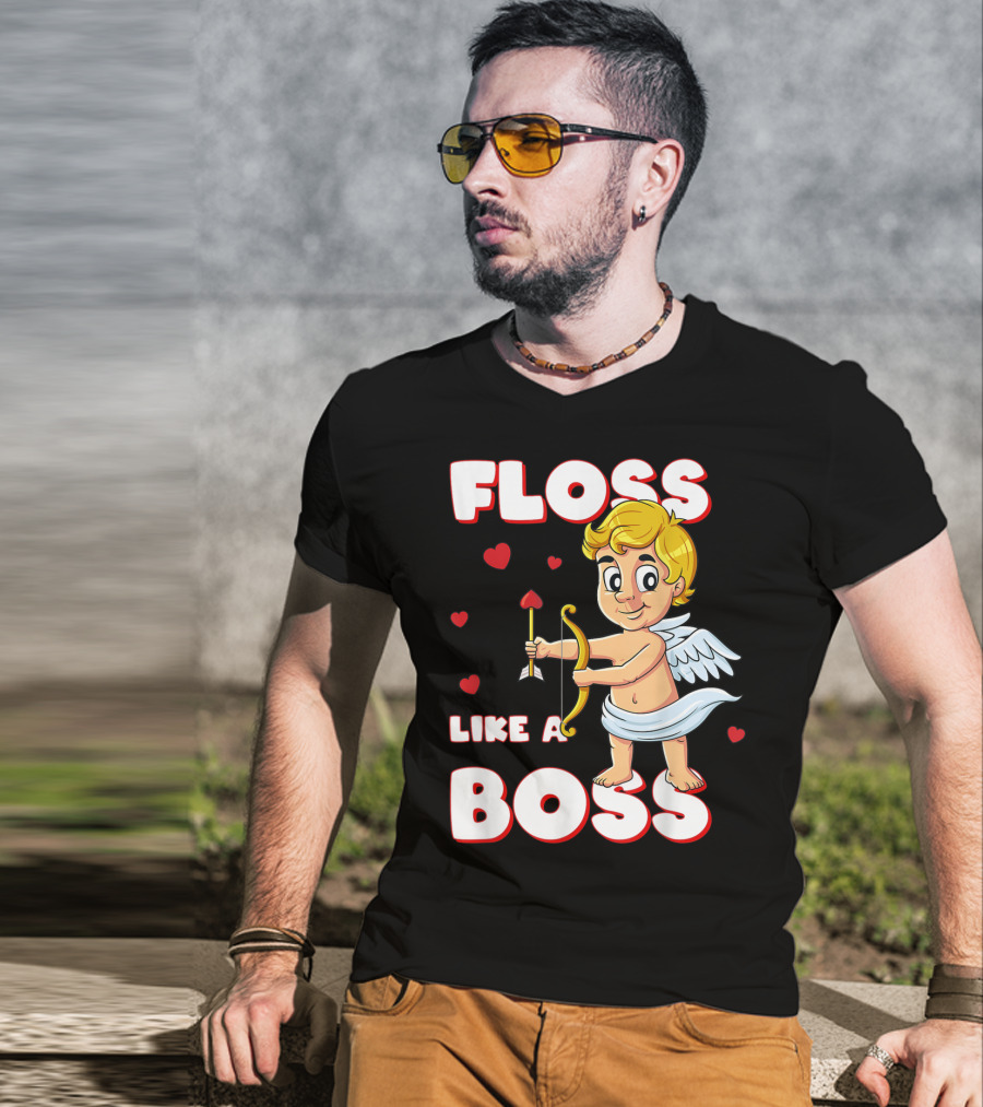 Floss Like A Boss Cupid Valentine's Day Bow Arrow Hearts T-Shirt
