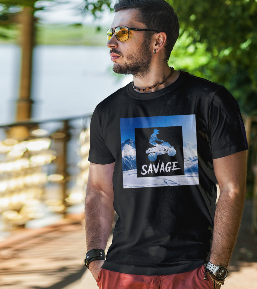 Savage Quad Bike Adventure 4Wheeler ATV In Snowy Mountains T-Shirt
