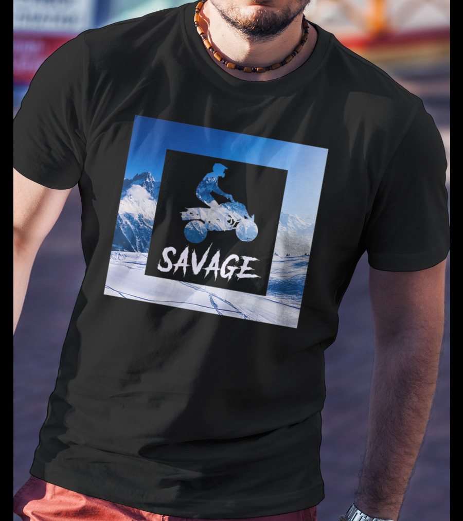 Savage Quad Bike Adventure 4Wheeler ATV In Snowy Mountains T-Shirt