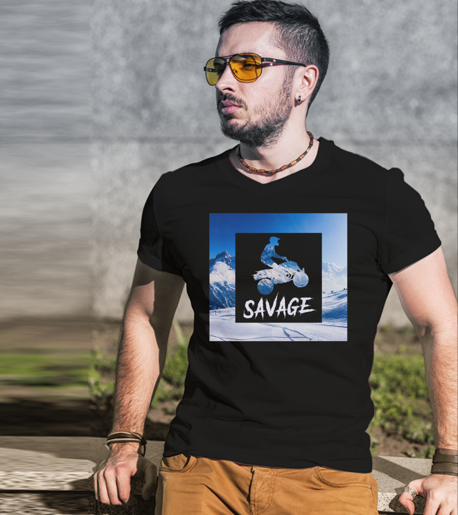Savage Quad Bike Adventure 4Wheeler ATV In Snowy Mountains T-Shirt