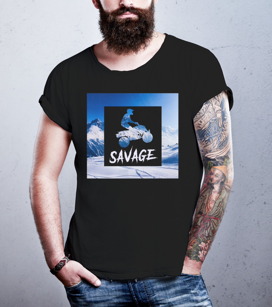 Savage Quad Bike Adventure 4Wheeler ATV In Snowy Mountains T-Shirt