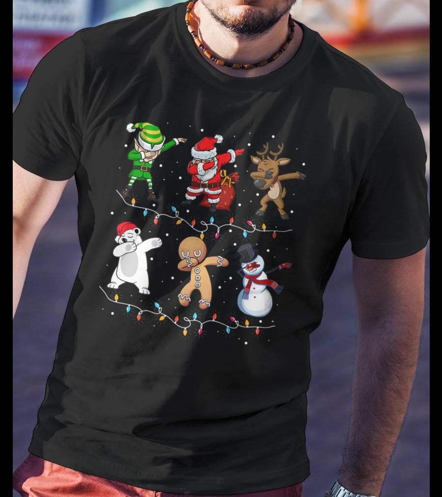 Funny Dabbing Santa Elf Reindeer Polar Bear Gingerbread Snowman T-Shirt