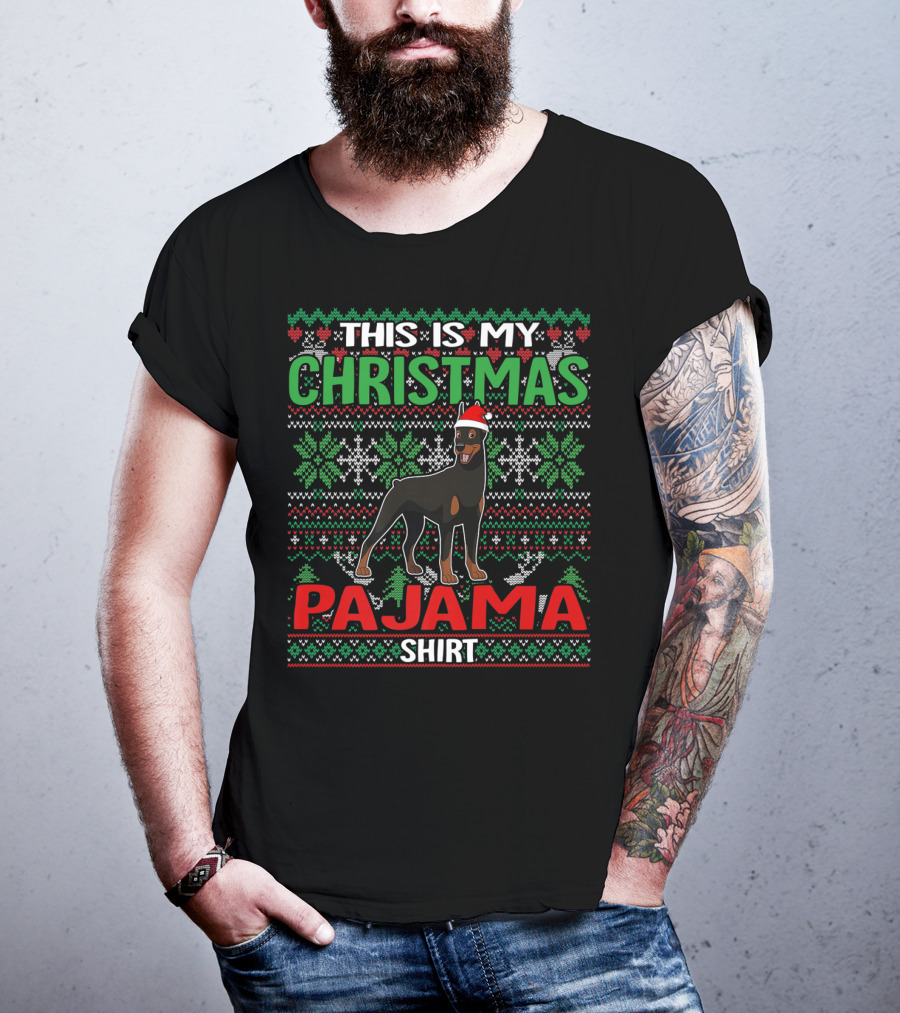 This Is My Christmas Pajama Shirt Doberman Dog Lover Holiday T-Shirt