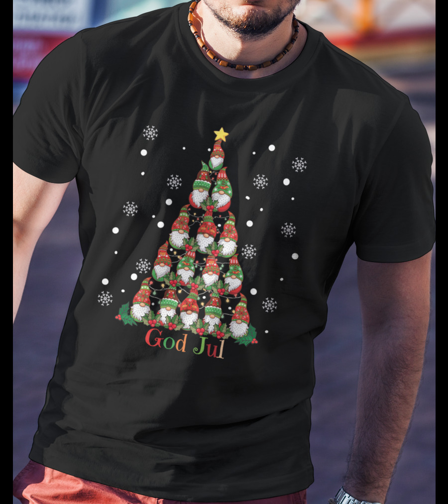 God Jul Gnomes Christmas Tree T-Shirt