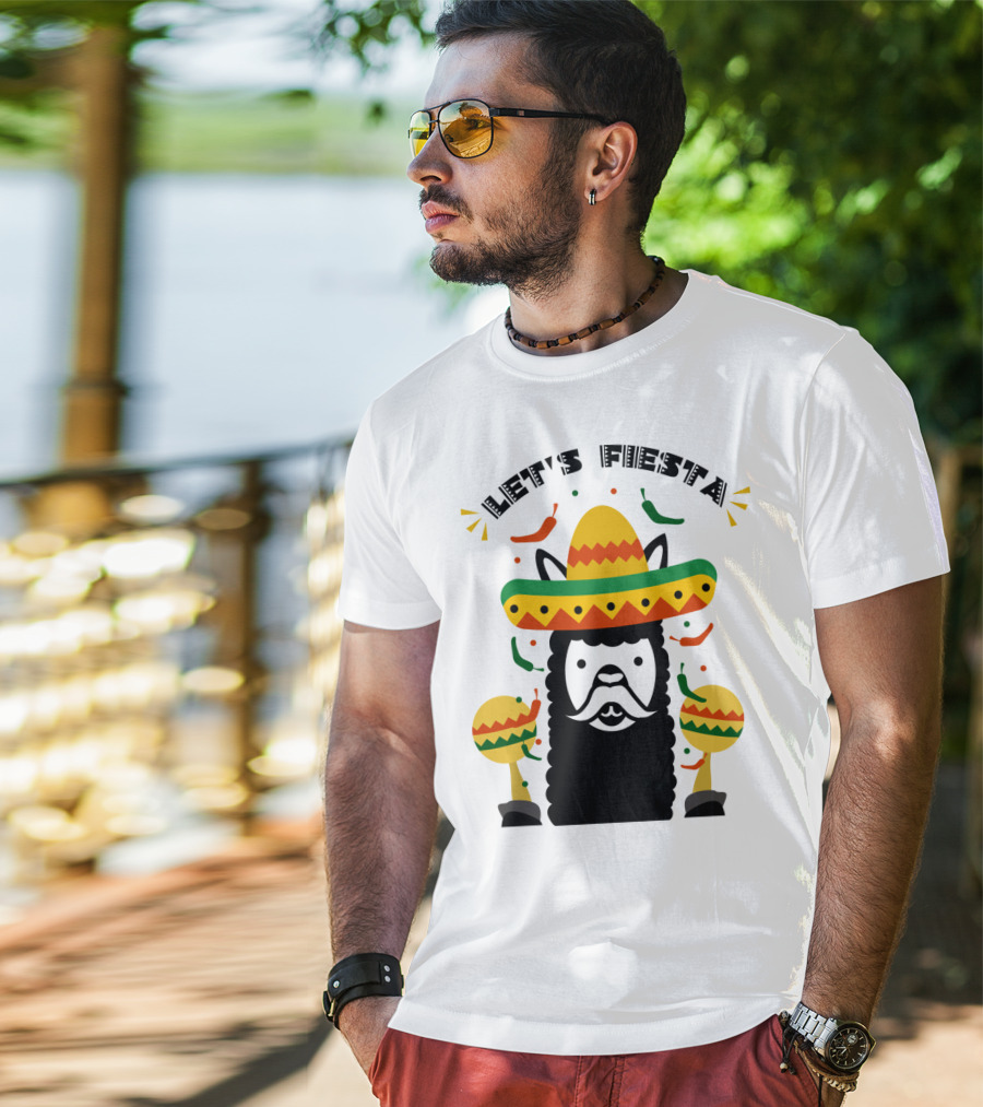 Funny Llama Let's Fiesta Sombrero And Maracas Party T-Shirt