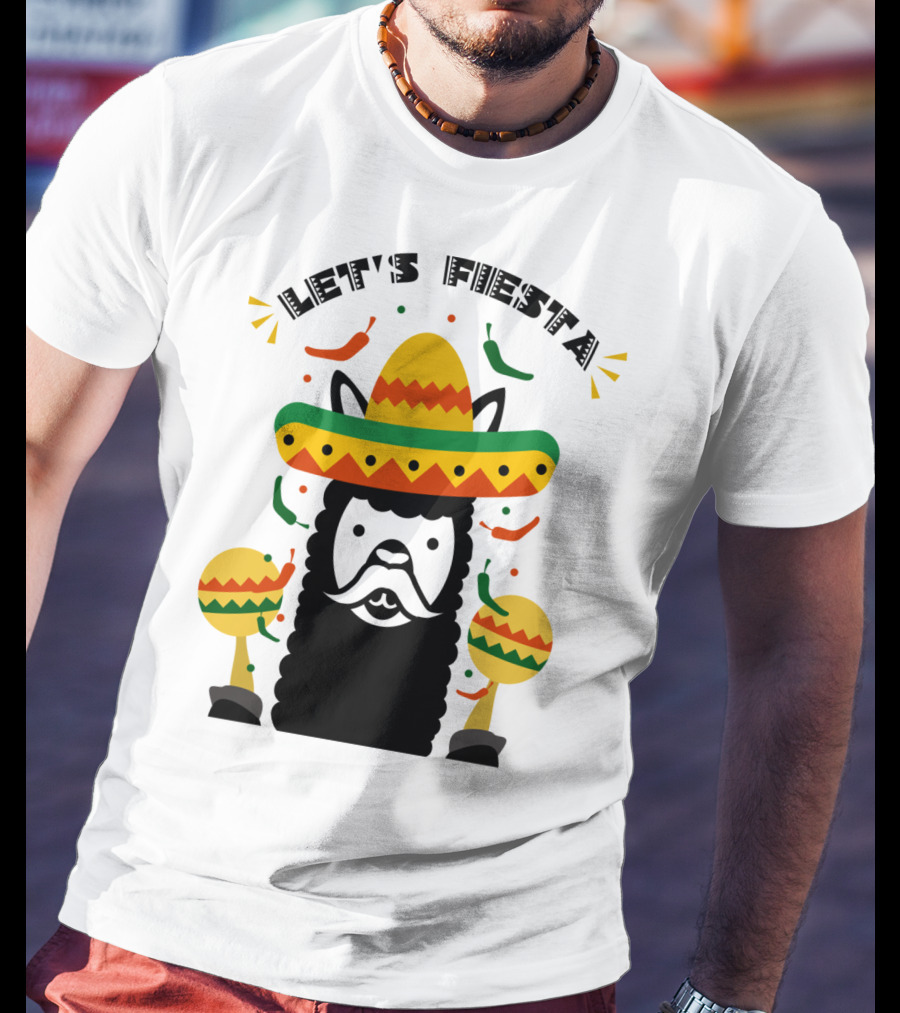 Funny Llama Let's Fiesta Sombrero And Maracas Party T-Shirt