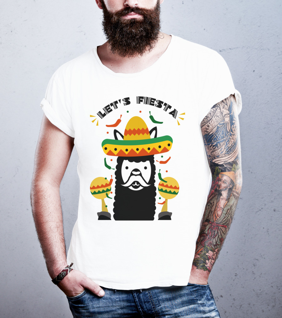Funny Llama Let's Fiesta Sombrero And Maracas Party T-Shirt