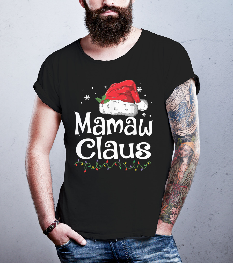 Mamaw Claus Santa Christmas Lights Snowflakes T-Shirt