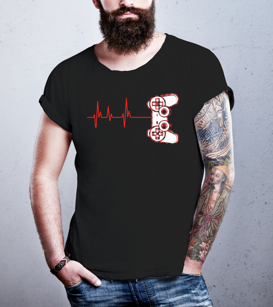 Heartbeat Red Buffalo Plaid Gamer Video Game Controller T-Shirt