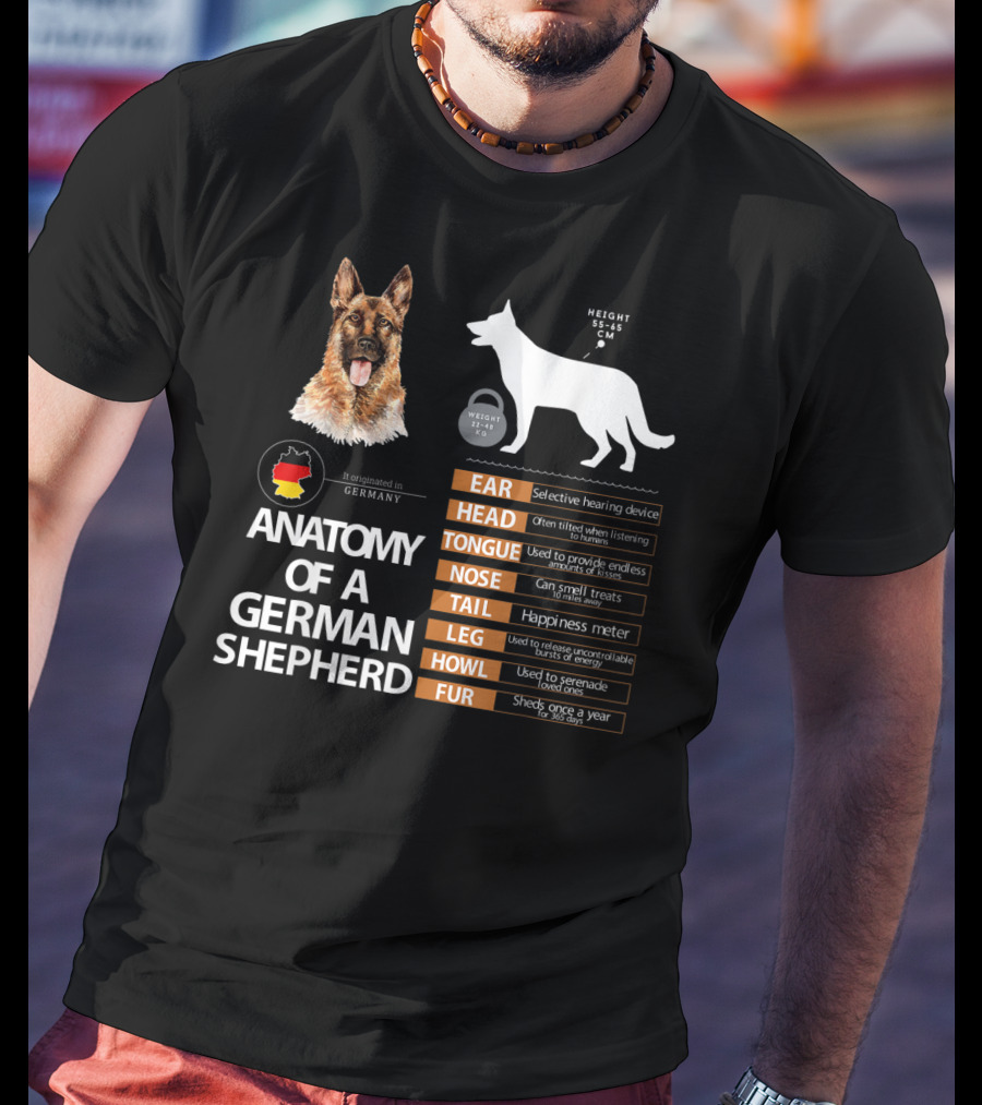 Anatomy Of A German Shepherd Ear Head Tongue Nose Tail Leg Howl Fur T-Shirt