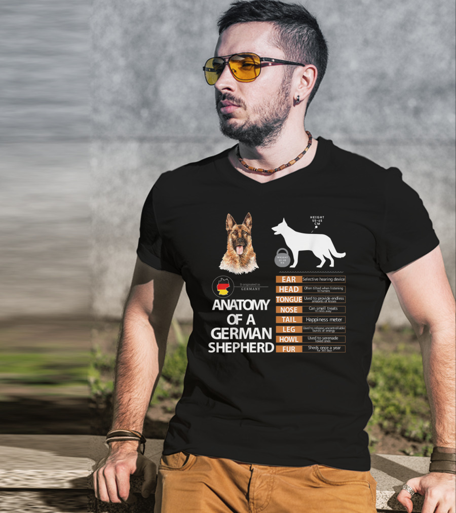 Anatomy Of A German Shepherd Ear Head Tongue Nose Tail Leg Howl Fur T-Shirt
