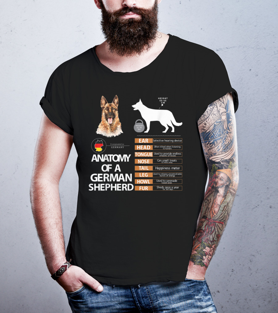 Anatomy Of A German Shepherd Ear Head Tongue Nose Tail Leg Howl Fur T-Shirt