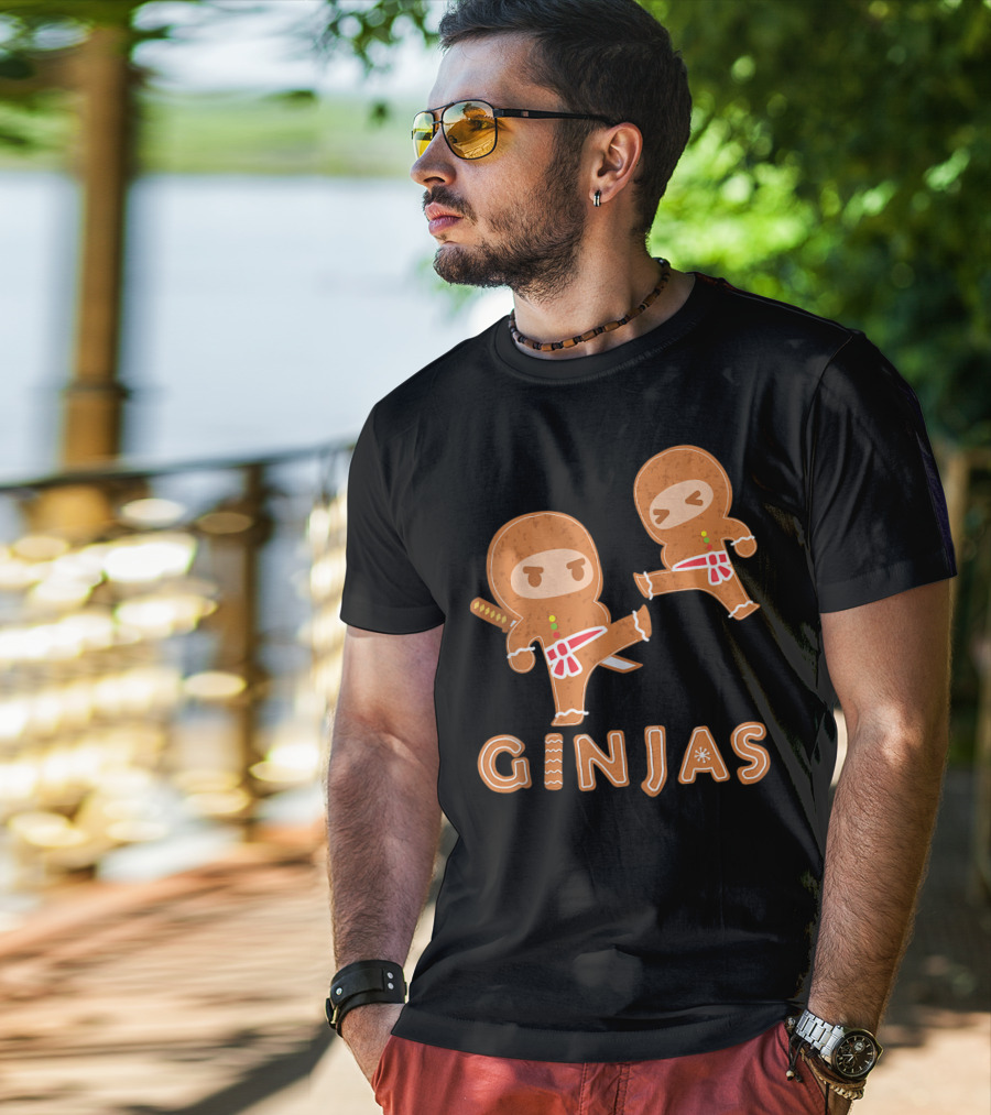Ginjas Gingerbread Ninja Character Kung Fu Kicks T-Shirt