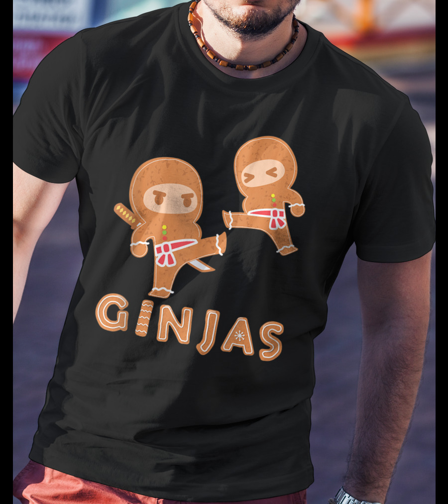 Ginjas Gingerbread Ninja Character Kung Fu Kicks T-Shirt