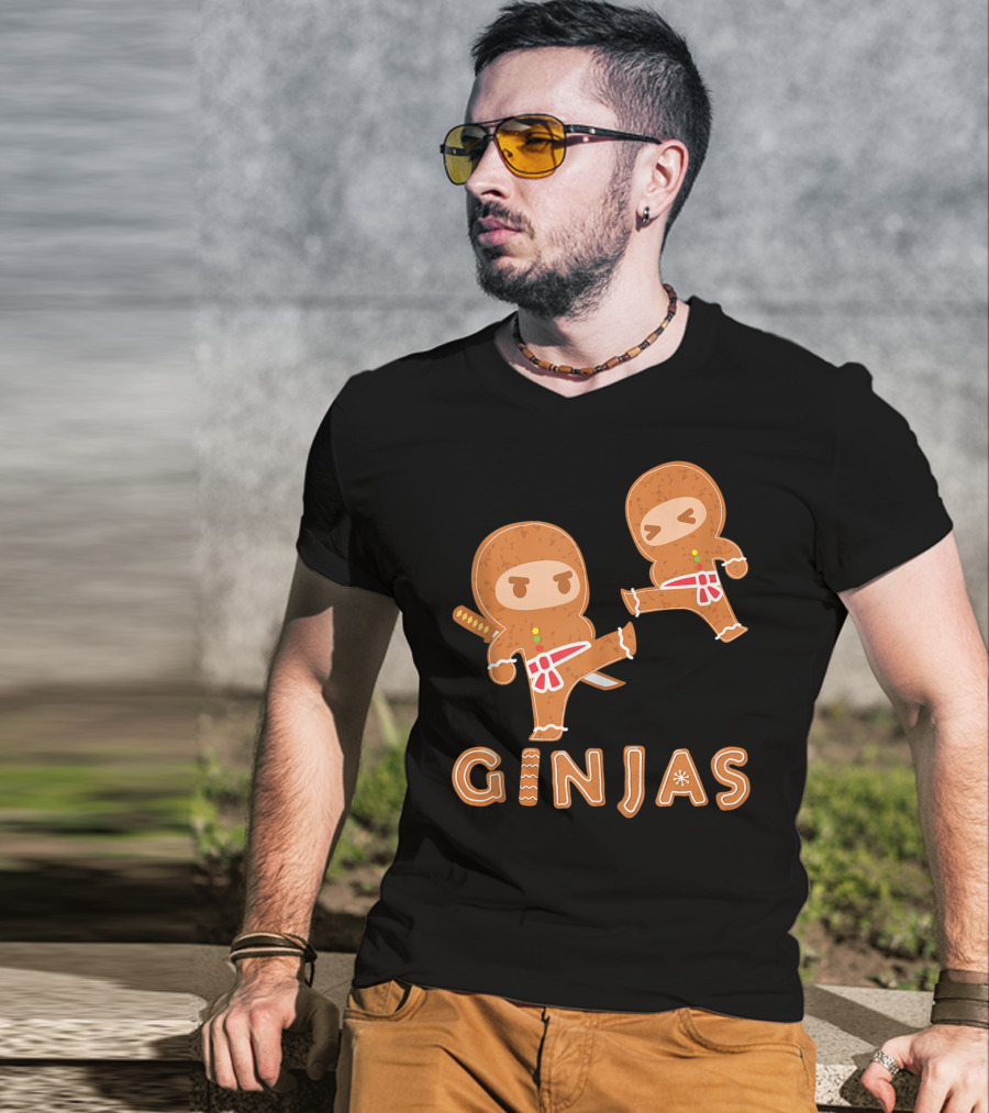 Ginjas Gingerbread Ninja Character Kung Fu Kicks T-Shirt