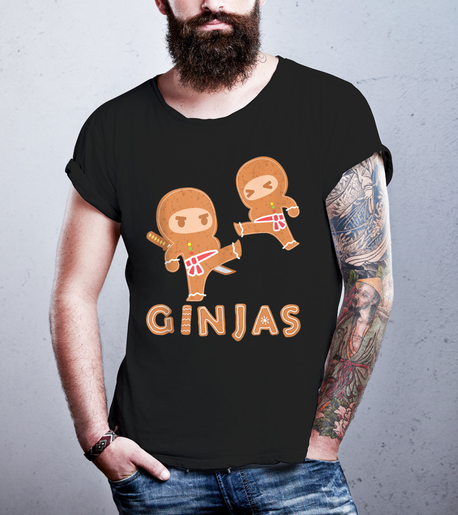Ginjas Gingerbread Ninja Character Kung Fu Kicks T-Shirt