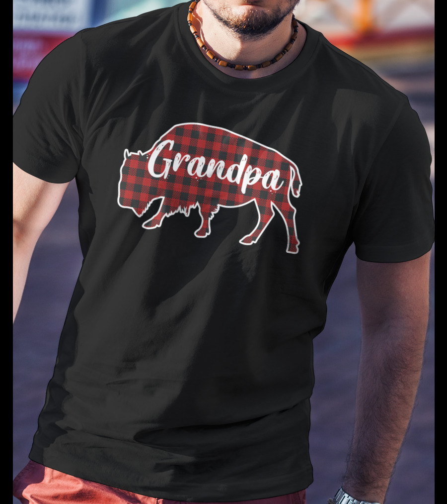 Grandpa Buffalo Bison Red Plaid T-Shirt