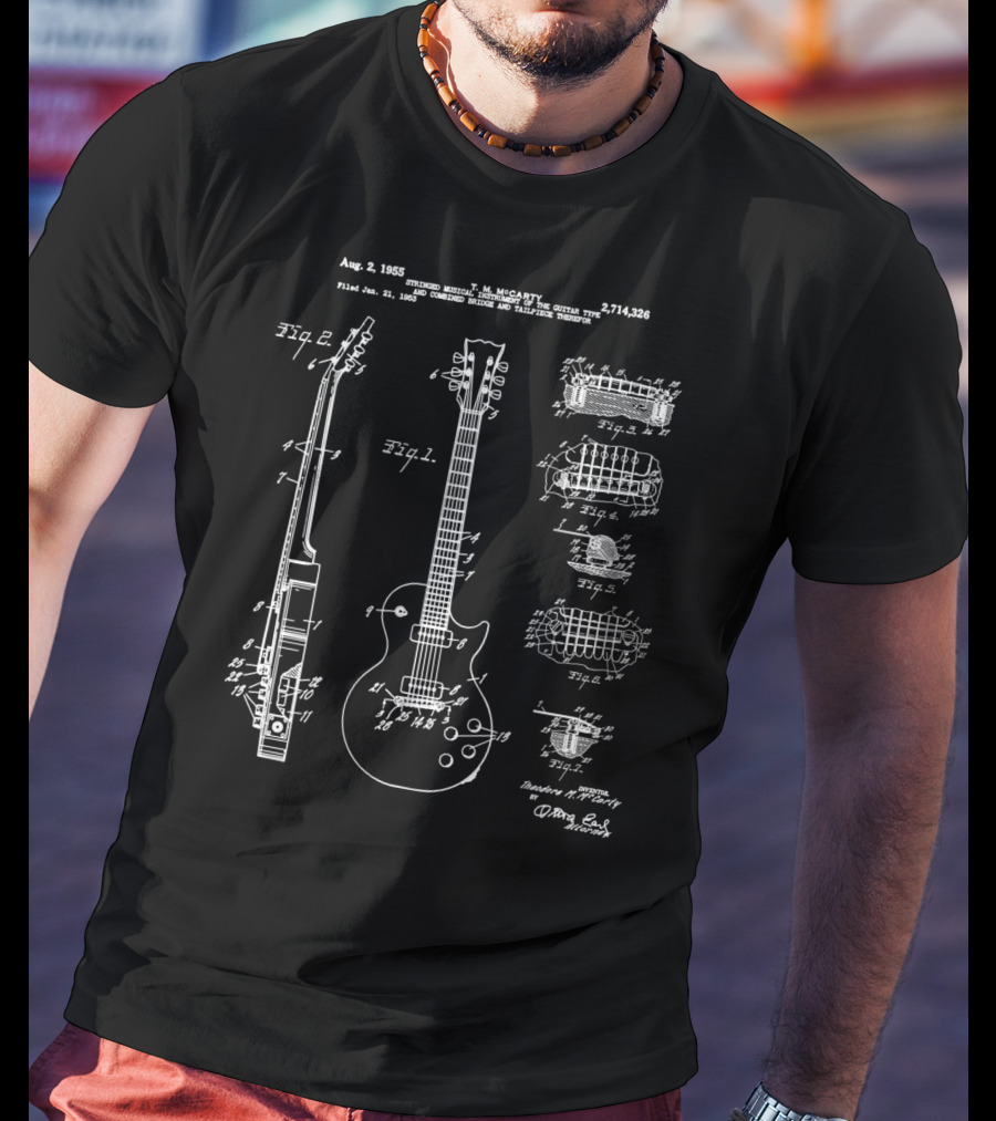 Aug 2 1955 T M McCarty Patent No 2714326 Electric Musical Instrument Guitar Type T-Shirt