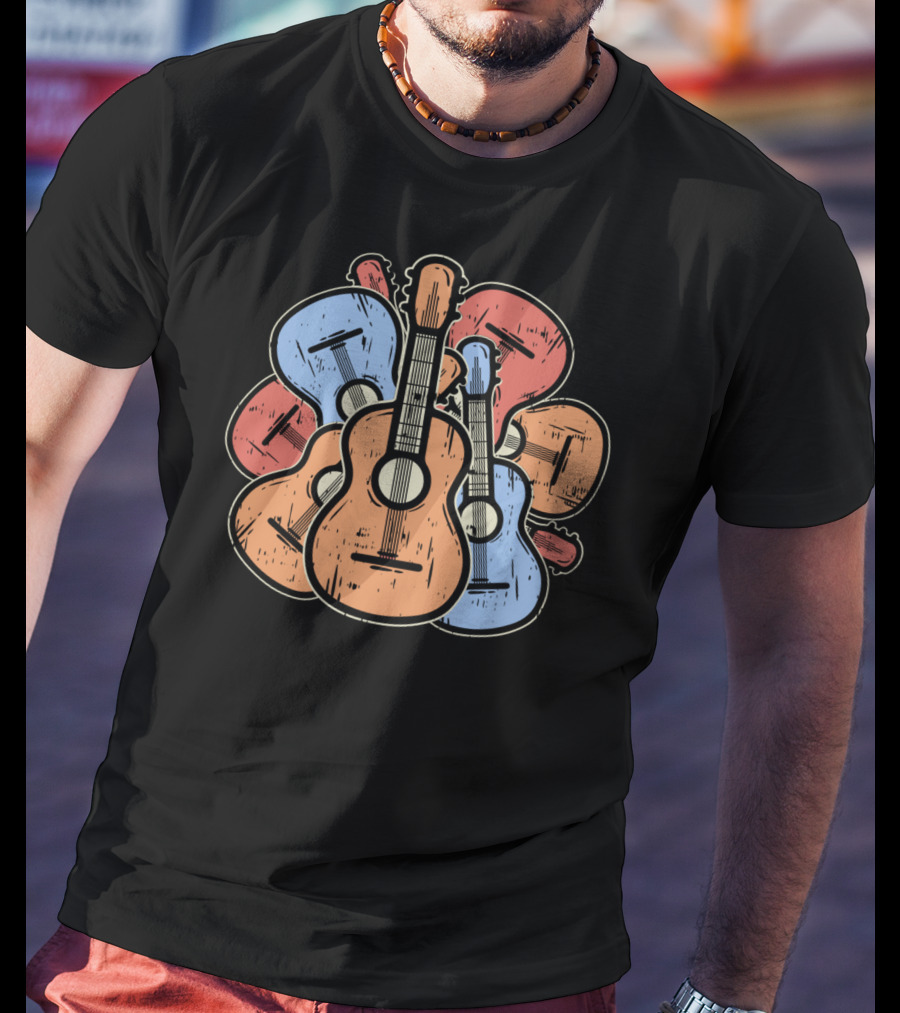 Colorful Guitars And Ukuleles Funny Guitarist Musician T-Shirt