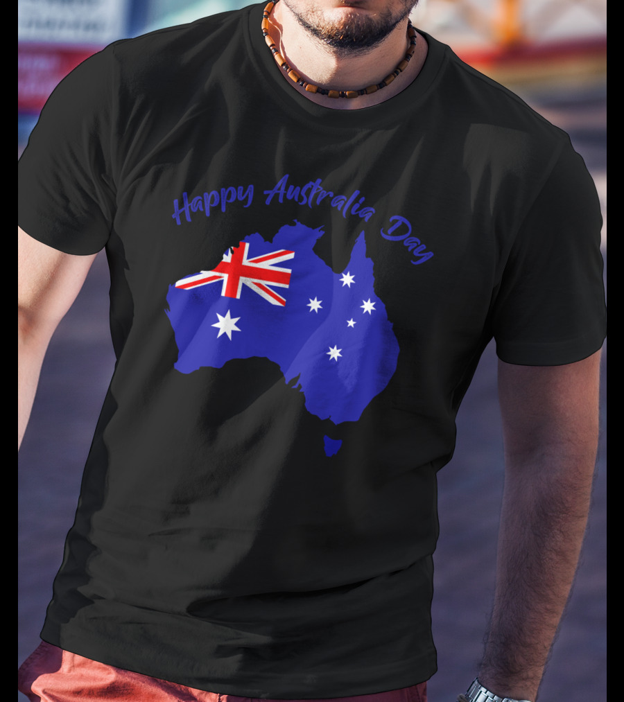 Happy Australia Day Map With Australian Flag And Stars T-Shirt