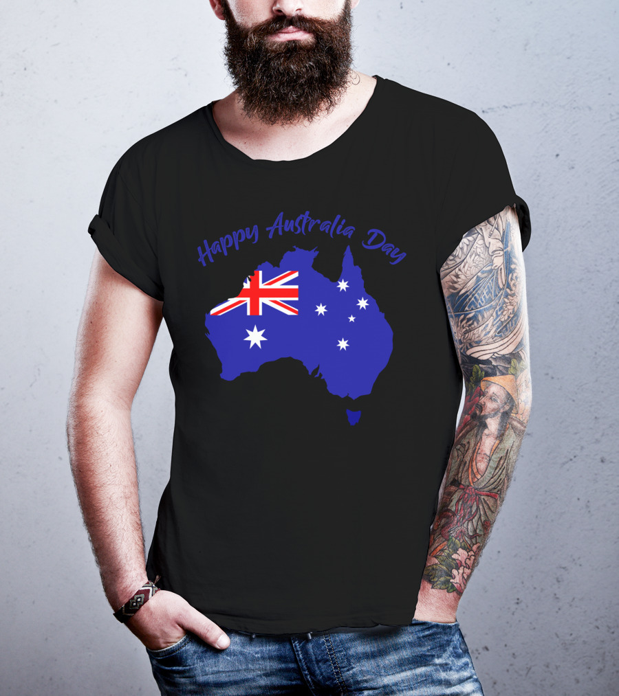 Happy Australia Day Map With Australian Flag And Stars T-Shirt