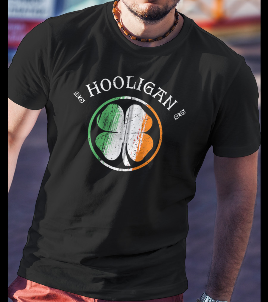 Hooligan Irish Shamrock Flag St Patrick's Day Clover Emblem T-Shirt