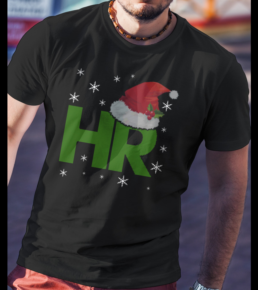 HR Santa Hat Human Resources Festive Christmas Snowflakes T-Shirt