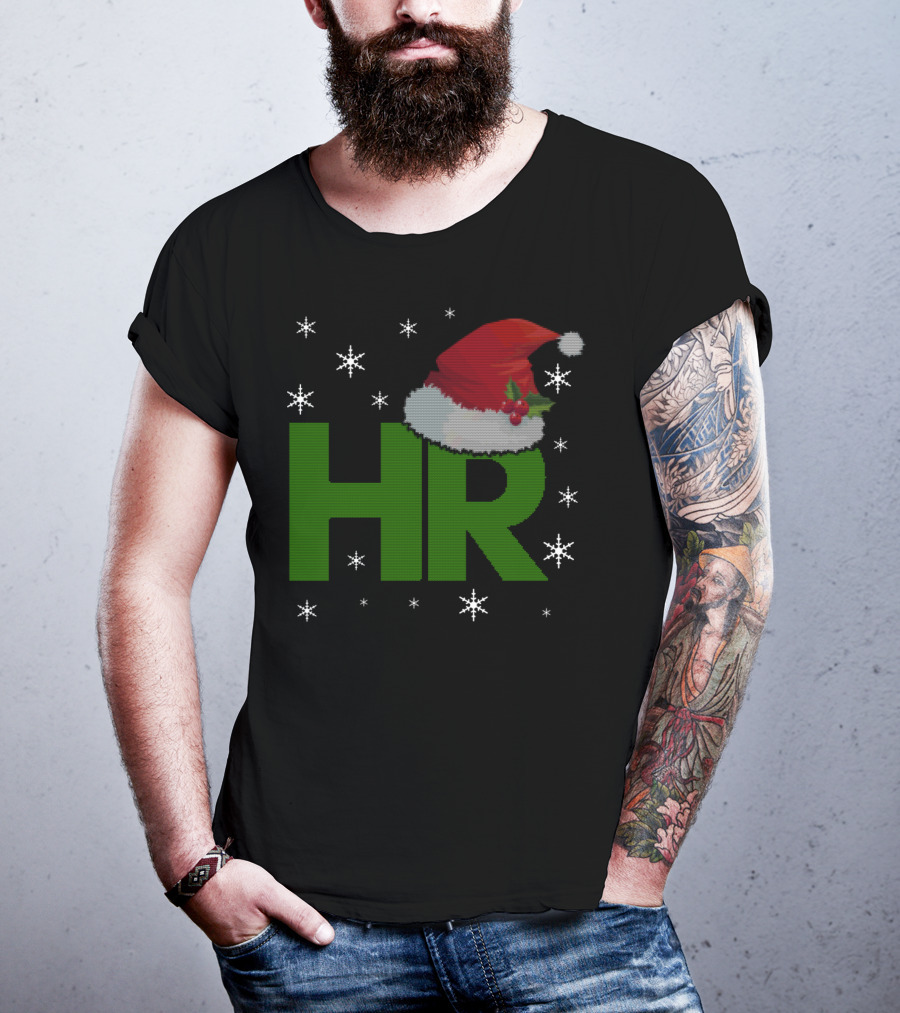 HR Santa Hat Human Resources Festive Christmas Snowflakes T-Shirt