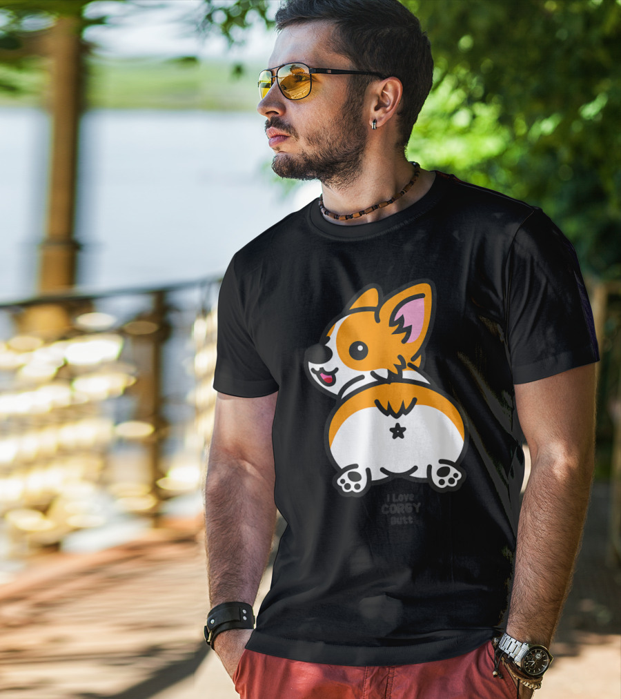 I Love Corgi Butt Playful Cartoon Dog T-Shirt