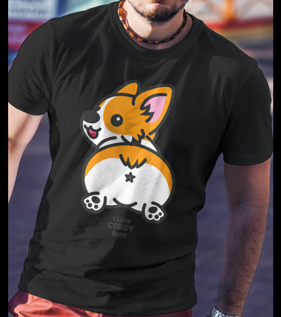 I Love Corgi Butt Playful Cartoon Dog T-Shirt