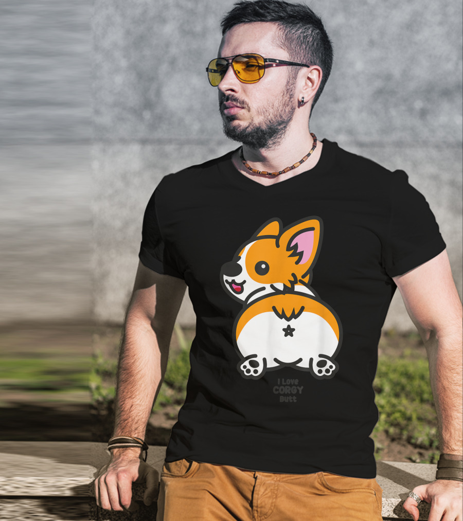 I Love Corgi Butt Playful Cartoon Dog T-Shirt