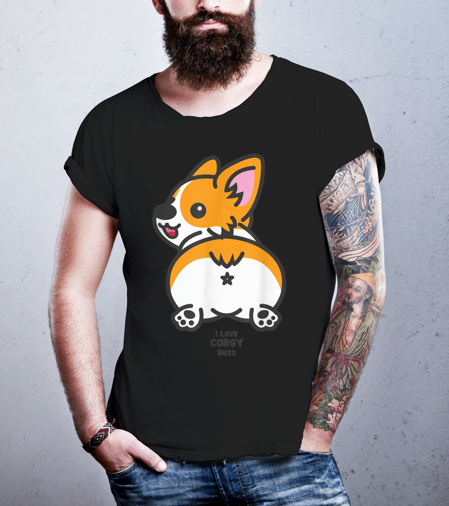 I Love Corgi Butt Playful Cartoon Dog T-Shirt