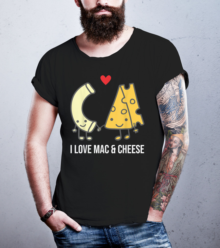 I Love Mac And Cheese Smiling Pasta And Cheese With Heart T-Shirt