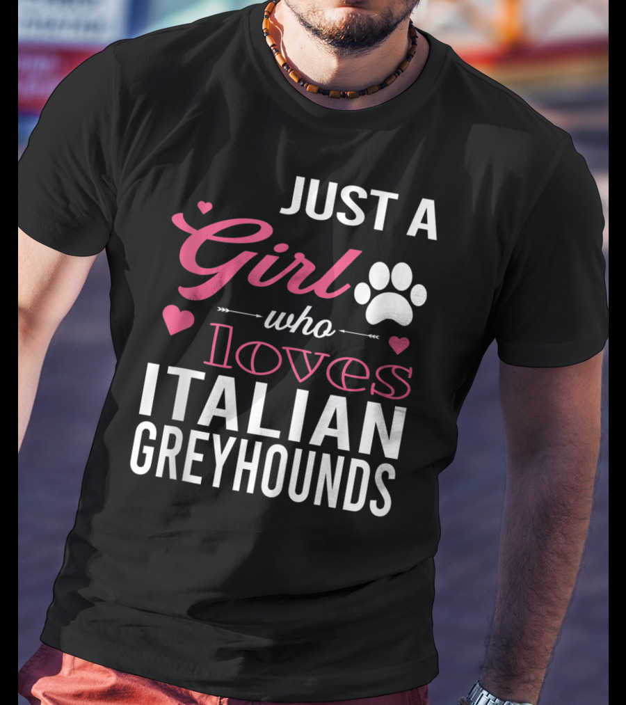 Just A Girl Who Loves Italian Greyhounds Paw Print Hearts T-Shirt