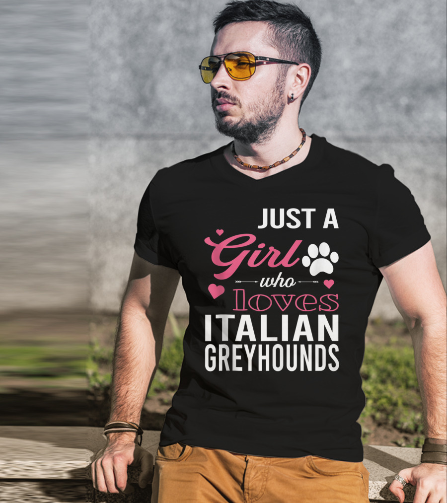 Just A Girl Who Loves Italian Greyhounds Paw Print Hearts T-Shirt