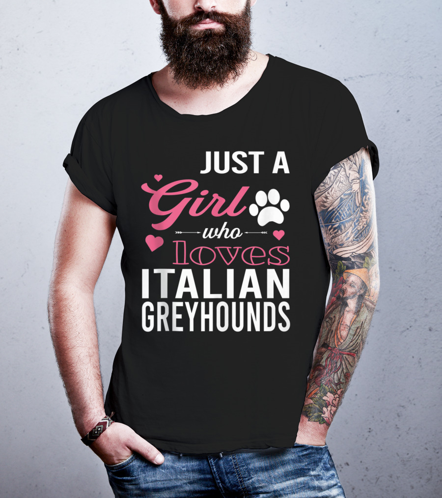 Just A Girl Who Loves Italian Greyhounds Paw Print Hearts T-Shirt