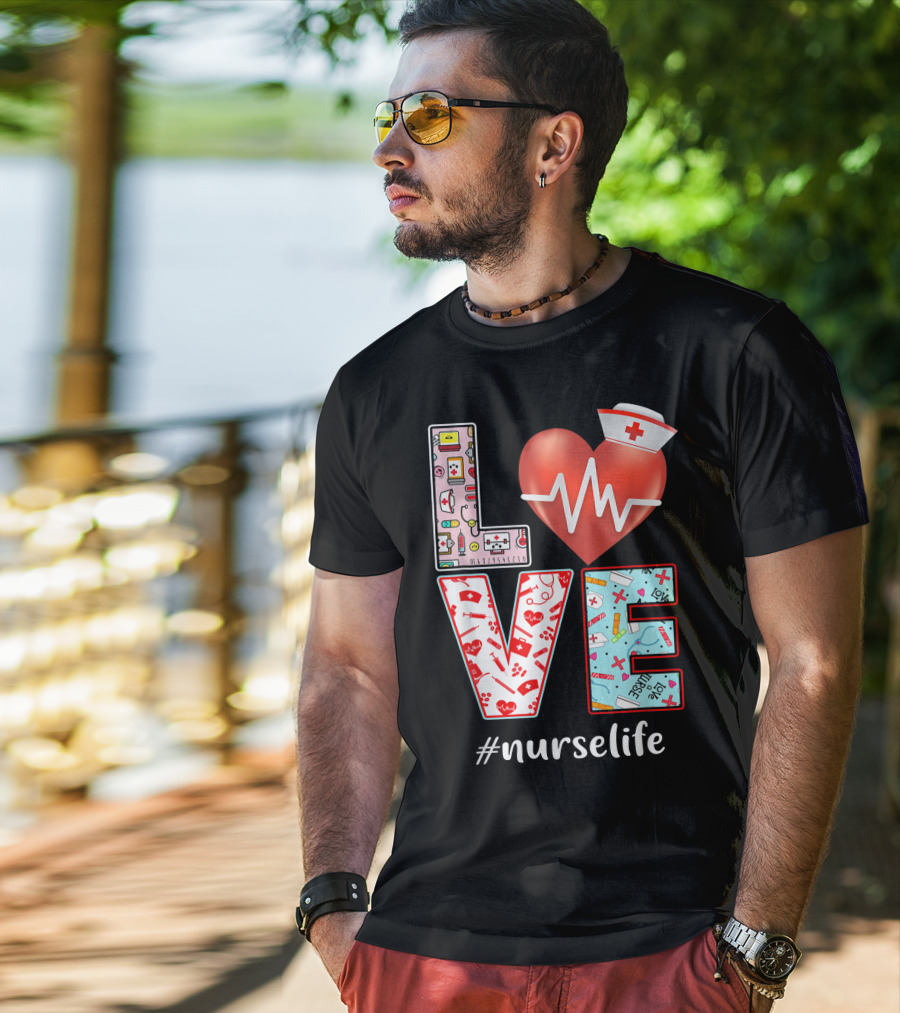 LOVE Heartbeat Nurselife Christmas Nursing T-Shirt
