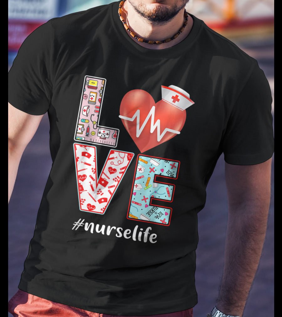 LOVE Heartbeat Nurselife Christmas Nursing T-Shirt