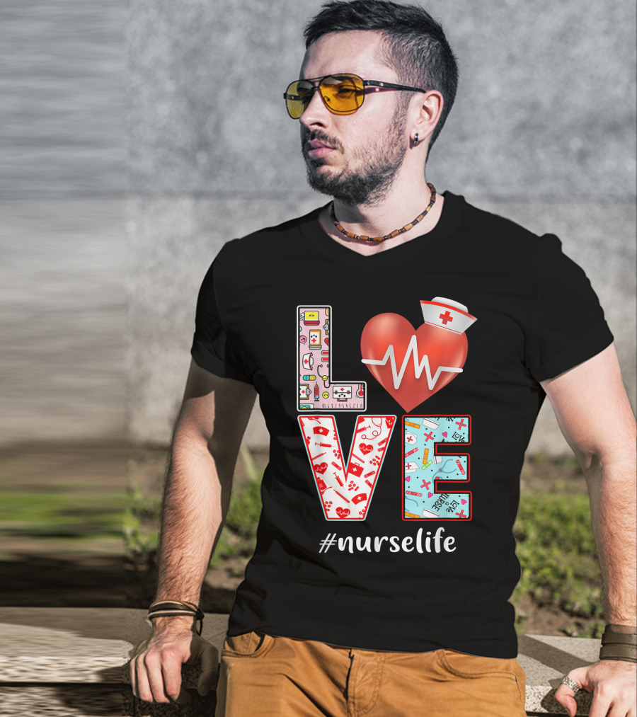LOVE Heartbeat Nurselife Christmas Nursing T-Shirt