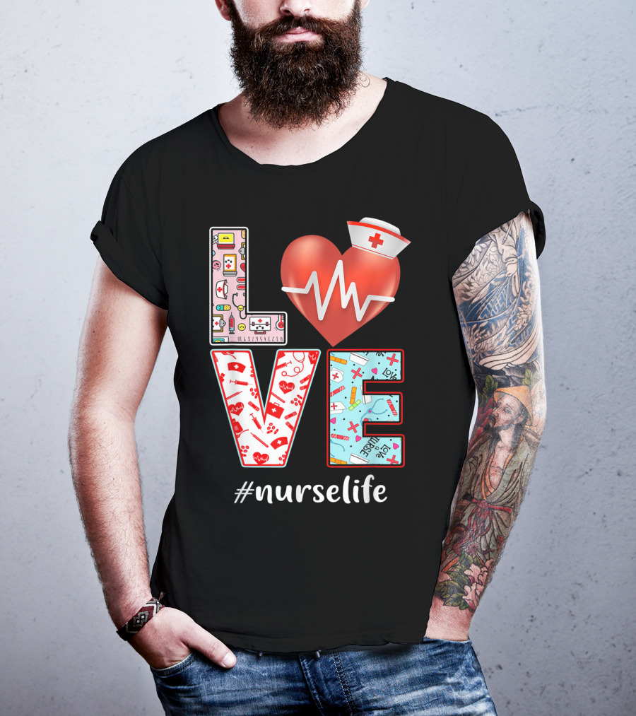 LOVE Heartbeat Nurselife Christmas Nursing T-Shirt
