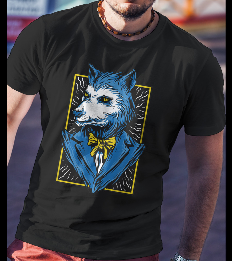 Mafia Don Dire Wolf Anthro In Suit With Yellow Bow Tie T-Shirt