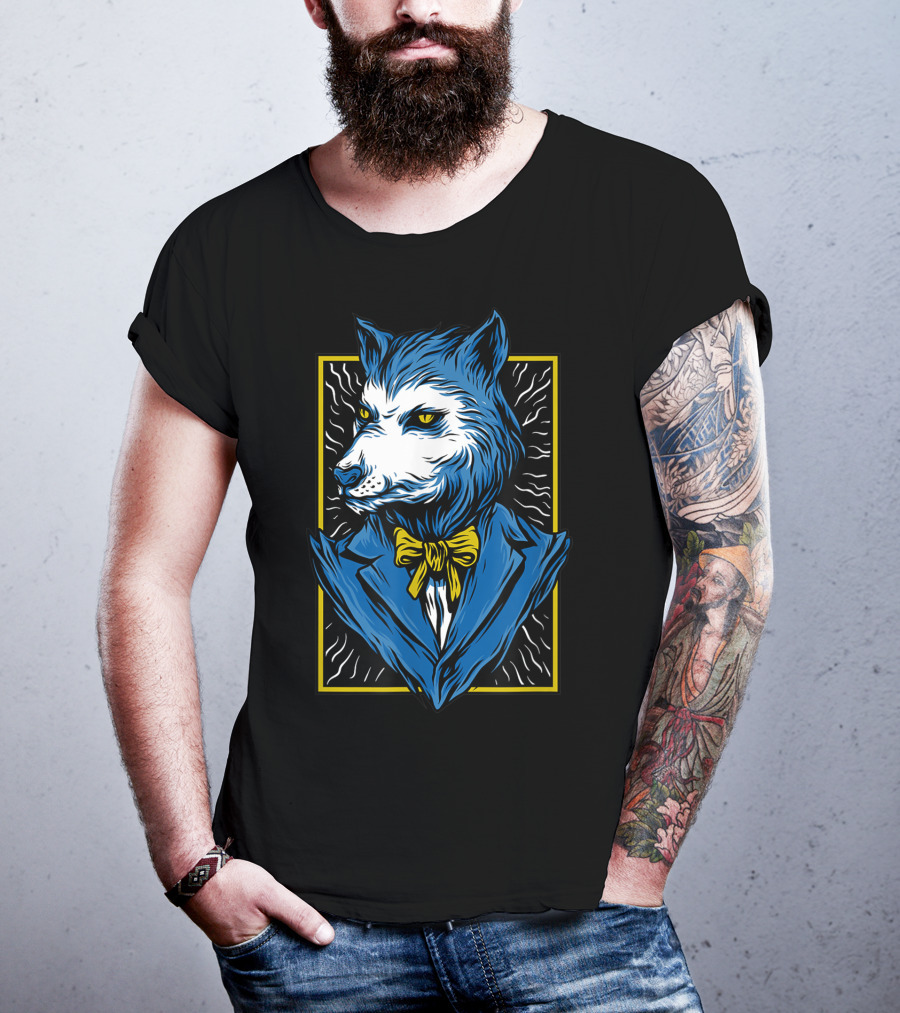 Mafia Don Dire Wolf Anthro In Suit With Yellow Bow Tie T-Shirt