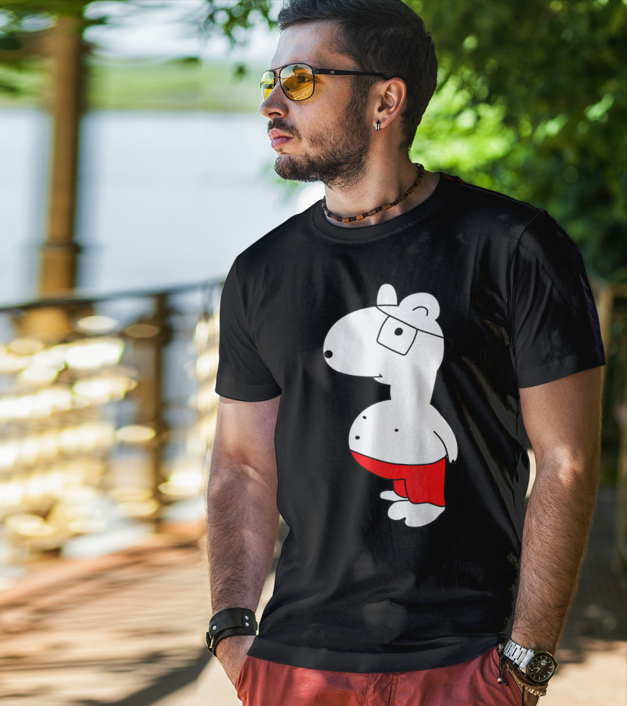 Marcuskun Bear Character With Glasses And Red Shorts T-Shirt