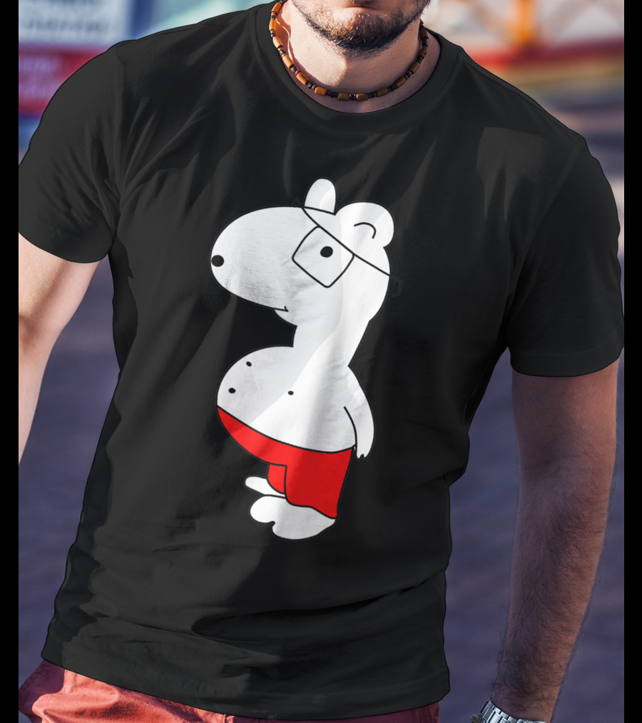 Marcuskun Bear Character With Glasses And Red Shorts T-Shirt