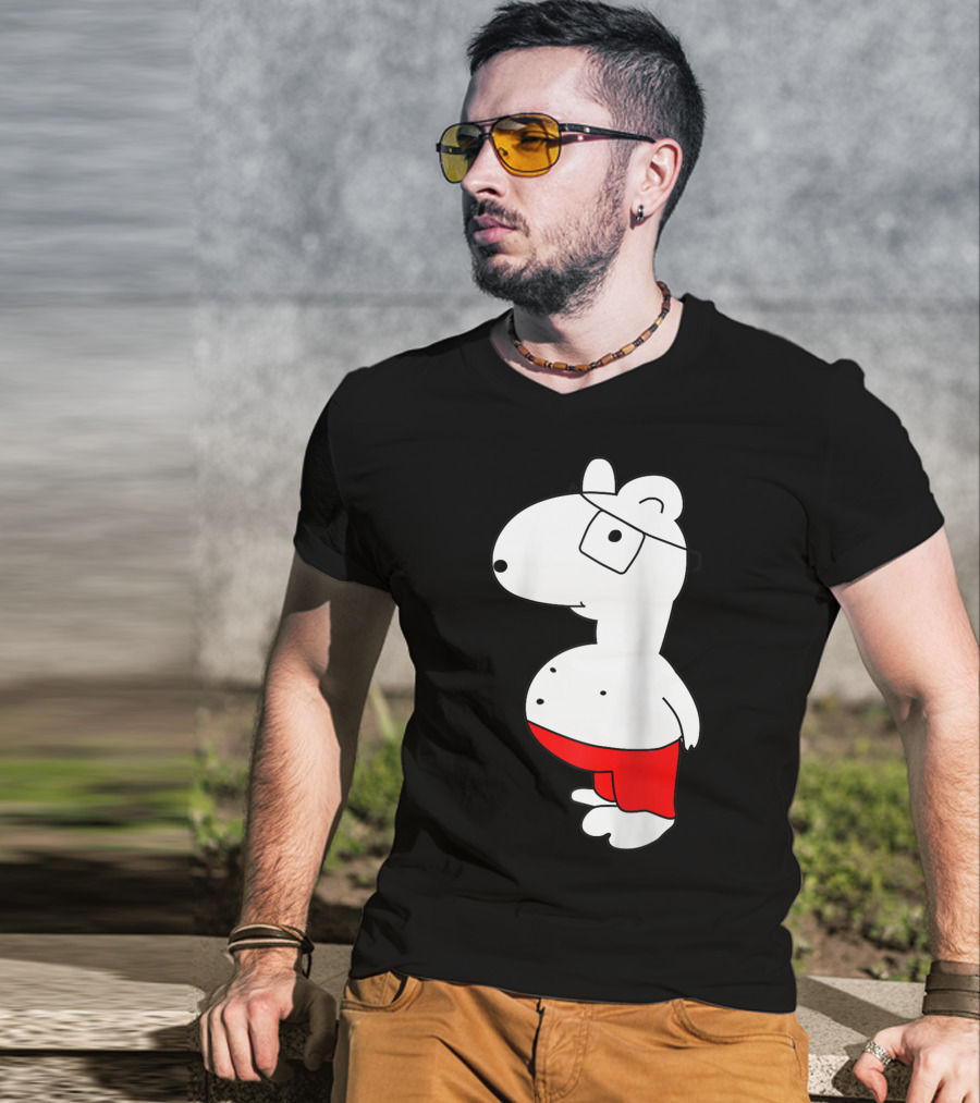 Marcuskun Bear Character With Glasses And Red Shorts T-Shirt