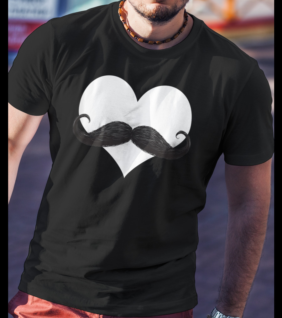 Mens Funny Mustache Heart Valentines Day T-Shirt