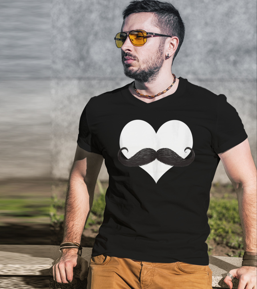 Mens Funny Mustache Heart Valentines Day T-Shirt