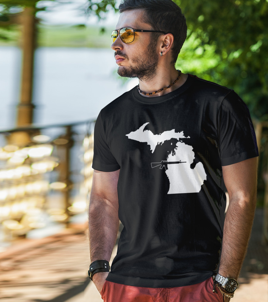 Michigan Shape With Tactical Gun T-Shirt