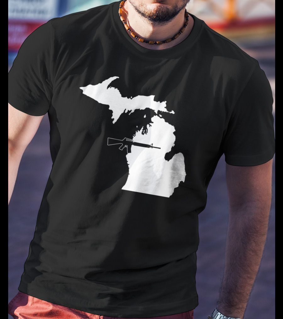 Michigan Shape With Tactical Gun T-Shirt