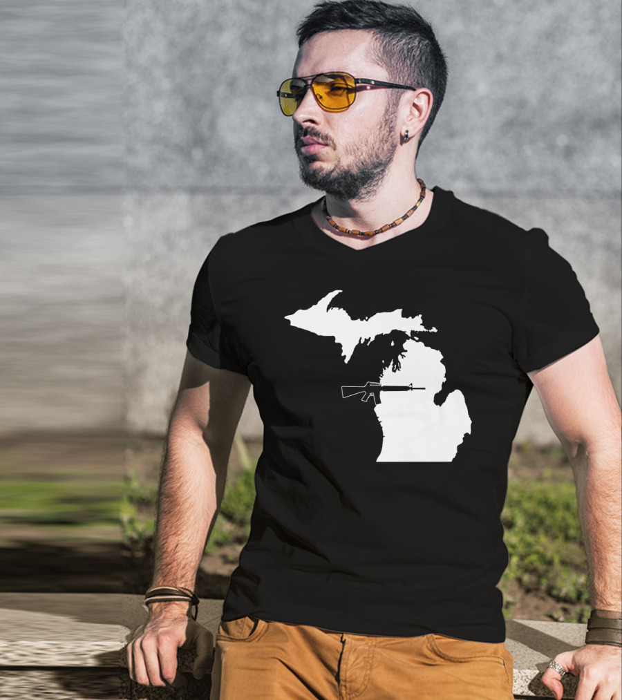 Michigan Shape With Tactical Gun T-Shirt